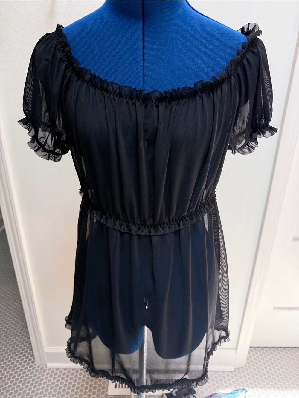 Black Sheer Mesh Overlay Dress